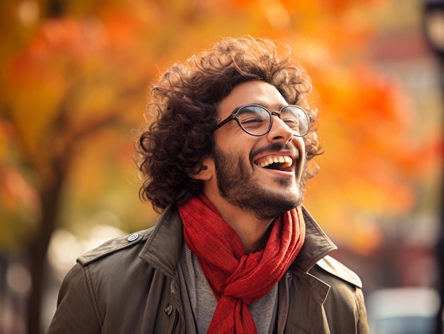 foto van emotionele dynamische pose Braziliaanse man in de herfst