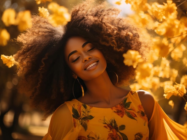 foto van emotionele dynamische pose Braziliaanse vrouw in de herfst