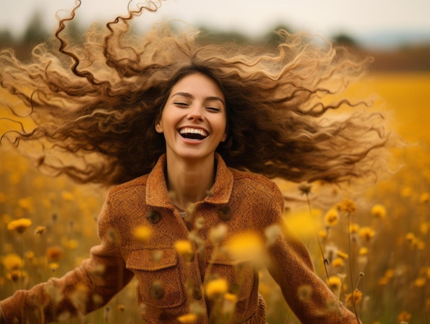 foto van emotionele dynamische pose Braziliaanse vrouw in de herfst