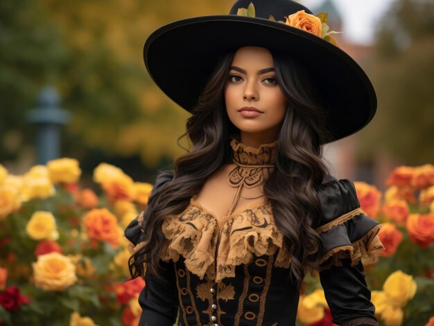 foto van emotionele dynamische pose Mexicaanse vrouw in de herfst