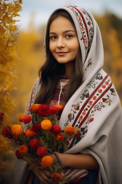 foto van emotionele dynamische pose Mexicaanse vrouw in de herfst