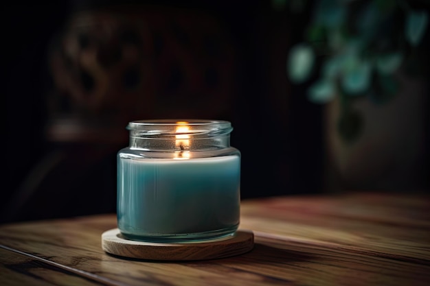 Foto van enkele aromatherapie kaars op houten tafel