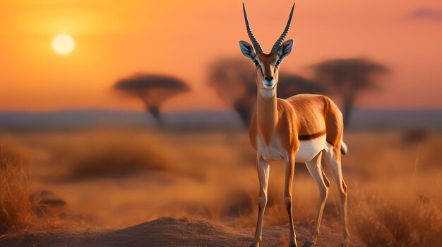 Foto van Gazelle op savanne bij zonsondergang