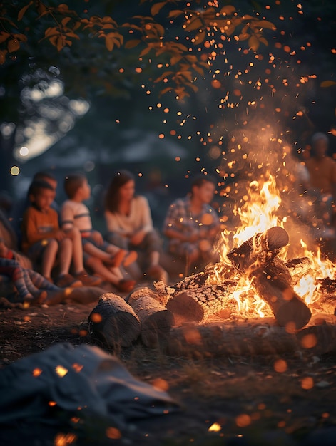 Foto van gezinnen die zich verzamelen rond een vreugdevuur in een rustieke Texaanse stad W Festival Holiday Concept