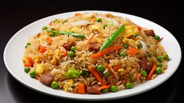 Foto van gezonde en smakelijke groenterijst en gebakken rijstborden op tafel