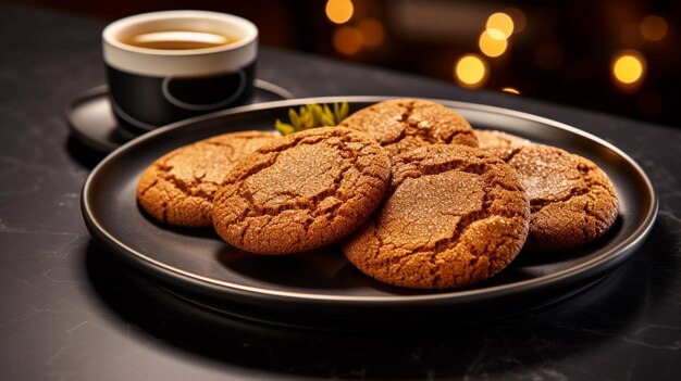 Foto foto van ginger molasses cookies als gerecht in een luxe restaurant