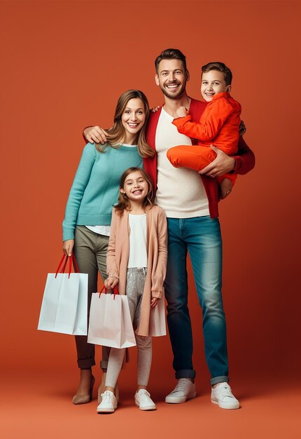 Foto van glimlachende gelukkige familie die samen winkelt