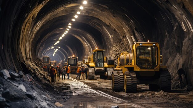 foto van graafmachine voor betonwegtunnelbouw