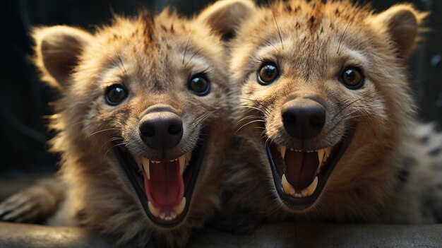 Foto foto van hartversmeltende twee hyena's met de nadruk op uitdrukking van liefde