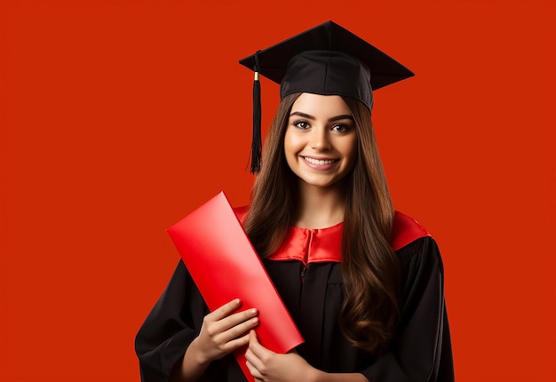 Foto van het gelukkige afstudeerteam van afstudeerstudenten met afstudeerhoed en diploma