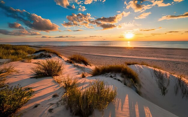 Foto van het paradijsstrand overdag met zonsondergang