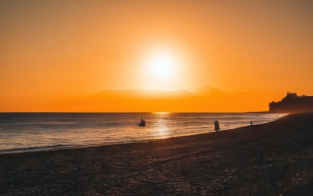 Foto van het paradijsstrand overdag met zonsondergang