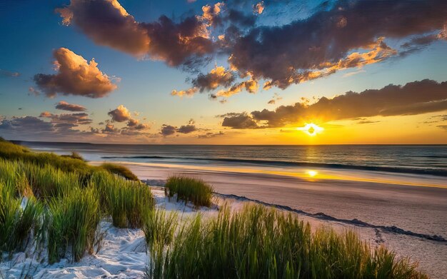 Foto foto van het paradijsstrand overdag met zonsondergang