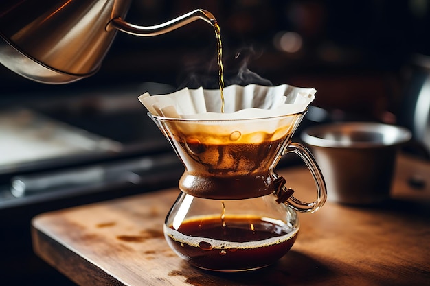 Foto van het Pourover-koffiebrouwenproces