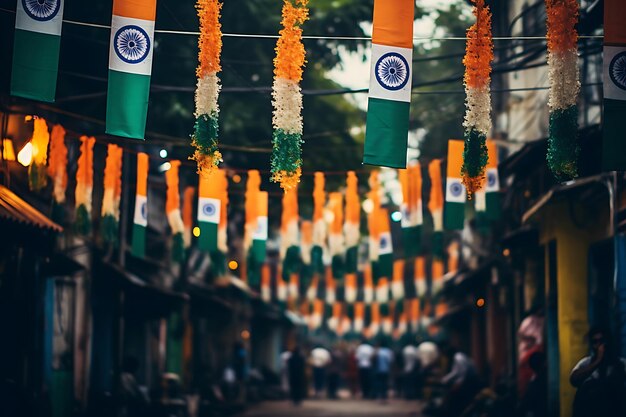 Foto foto van indiase vlag geïnspireerde straatversieringen india dag van de republiek