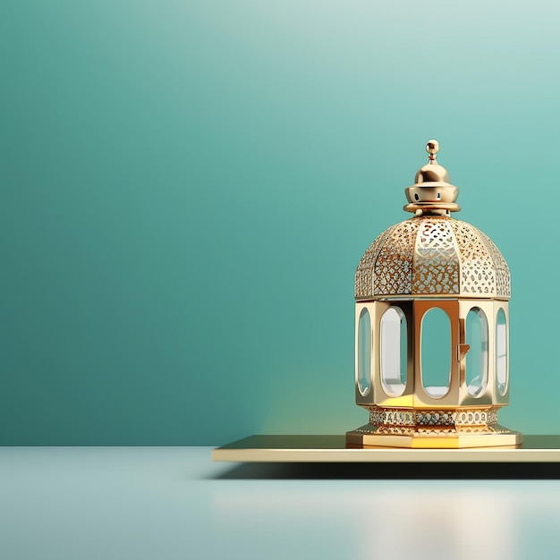 Foto van islamitische gouden islamitische lantaarn met kopie ruimte achtergrond voor eid fitr of adha groet