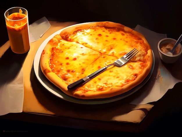 Foto van Italiaanse pizza op een houten standaard in een donkere keuken Ai Generative