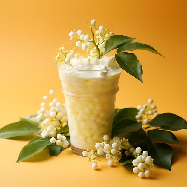 Foto van Jasmine Bubble Tea Geurige Jasmine Tea Base Tapioca Parels Front View Schoon BG