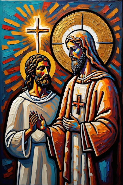 Foto foto van jezus christus olieverfschilderij