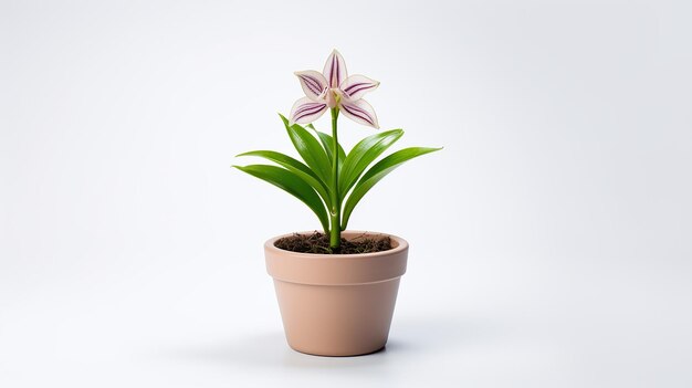 Foto van kamerplant in minimalistische pot op witte achtergrond