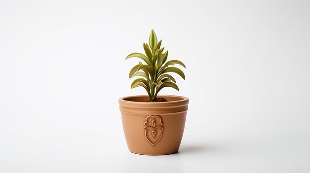 Foto van kamerplant in minimalistische pot op witte achtergrond