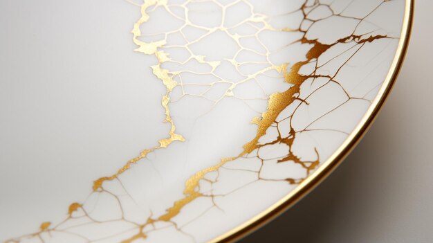 Foto van keramiek met kintsugi gerestaureerd met gouden scheuren Traditionele Japanse goudbevestigingsmethode