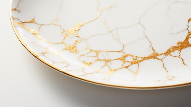 Foto van keramiek met kintsugi gerestaureerd met gouden scheuren Traditionele Japanse goudbevestigingsmethode