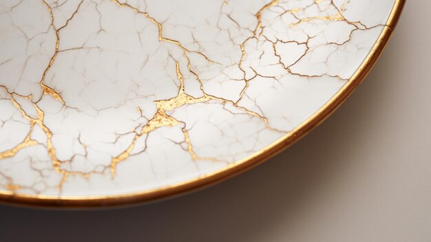 Foto van keramiek met kintsugi gerestaureerd met gouden scheuren Traditionele Japanse goudbevestigingsmethode