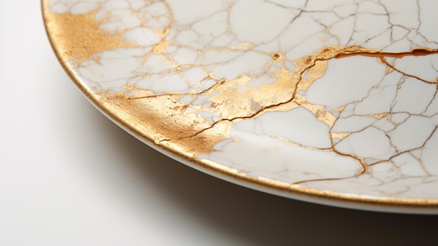 Foto van keramiek met kintsugi gerestaureerd met gouden scheuren Traditionele Japanse goudbevestigingsmethode