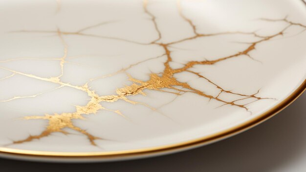 Foto van keramiek met kintsugi gerestaureerd met gouden scheuren Traditionele Japanse goudbevestigingsmethode