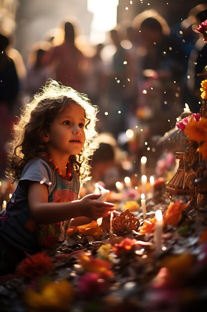 Foto van kinderen die enthousiast deelnemen aan de Novena De Aguinaldos Cre Festive Colombia Vibrant