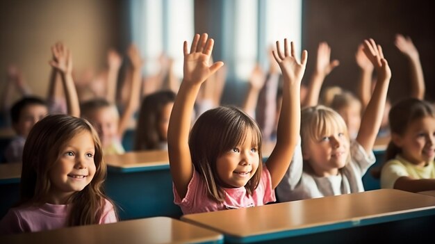 Foto van kinderen die in de klas leren met een leraar