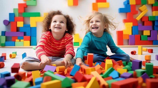 Foto van kinderen die met bouwstenen spelen