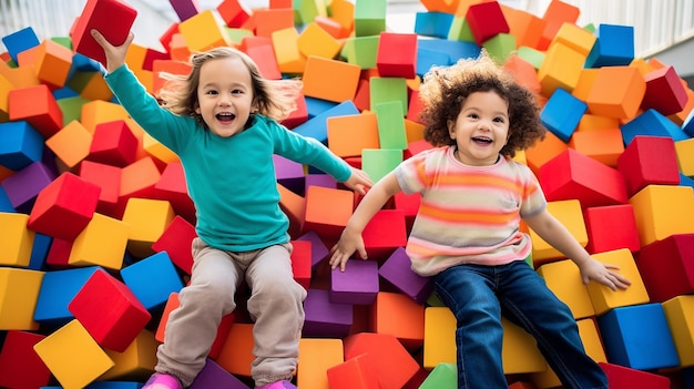 Foto van kinderen die spelen met bouwdozen