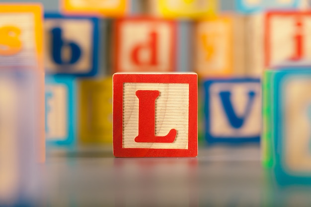 Foto van kleurrijke Houten Blokletter L