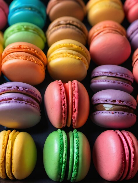 Foto van kleurrijke macarons in rijen