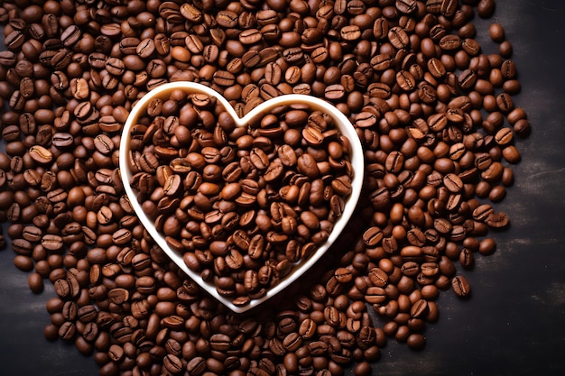 Foto van koffiebonen in de vorm van een hart