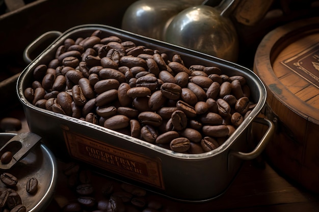 Foto van koffiebonen in een vintage koffie blik Koffie