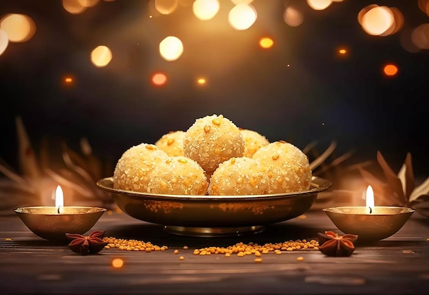 Foto van laddoo laddu motichoor laddu Indiase traditionele snoepjes