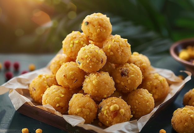 Foto van laddoo laddu motichoor laddu Indiase traditionele snoepjes