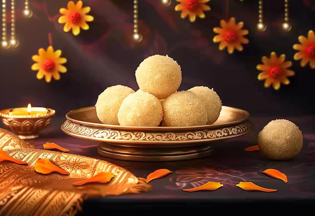 Foto van laddoo laddu motichoor laddu Indiase traditionele snoepjes