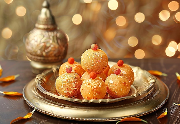 Foto van laddoo laddu motichoor laddu Indiase traditionele snoepjes