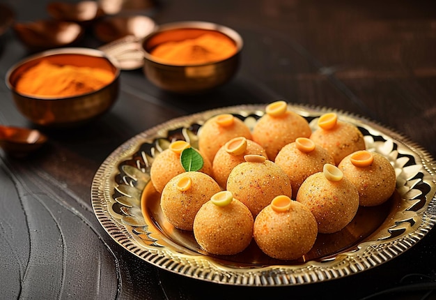 Foto van laddoo laddu motichoor laddu Indiase traditionele snoepjes