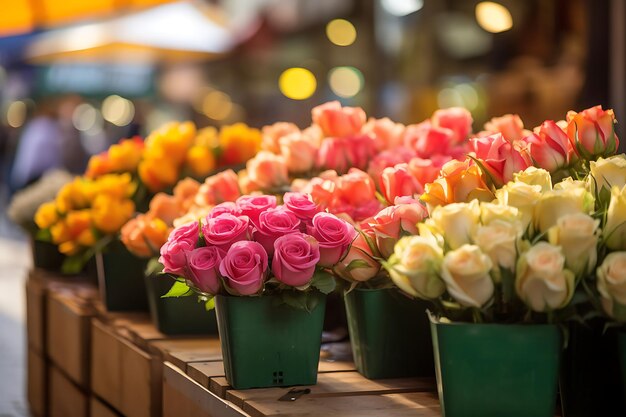 Foto foto van levendige rozen in een marktstalling
