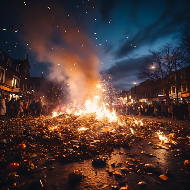 Foto foto van lohri vuurwerk met uitbarstingen van veelkleurige lichten l lohri india festival concept