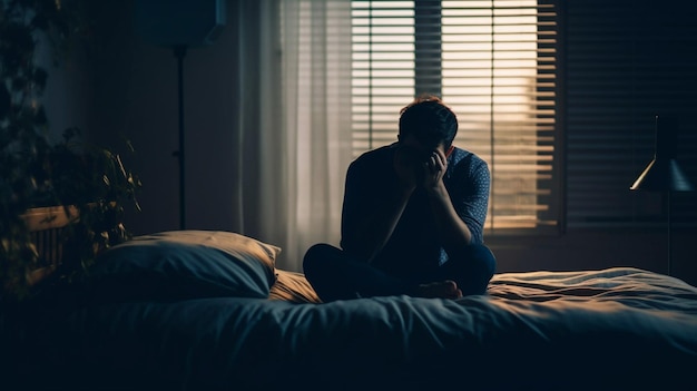 Foto van man emotionele dynamische gebaren Droevige man lijdt aan depressie Depressie gezondheid mensen