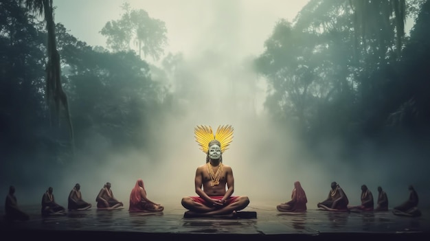 foto van meditatiestam in de regen