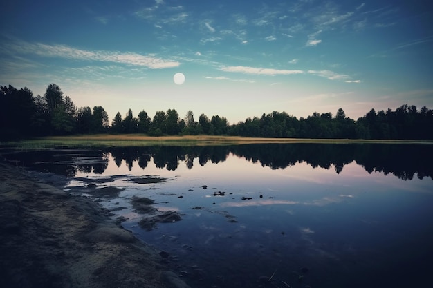 Foto van meer met maanreflectie AI generatief