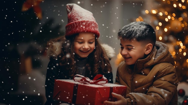 Foto foto van mensen die vrolijke kerst vieren gegenereerd door kunstmatige intelligentie