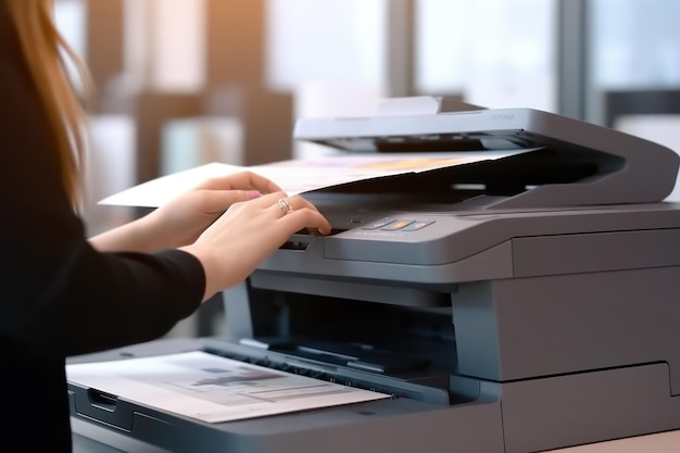 Foto van mensen op kantoor die een multifunctionele printer gebruiken